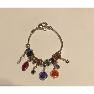Pretty New Multicolor "Lotsa Good Vibes" Euro bead Charm Bracelet~kn